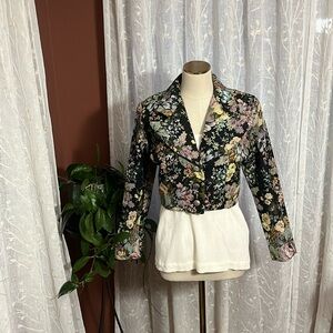 Vintage Aziz Collection Floral Jacket with Silver Buttons